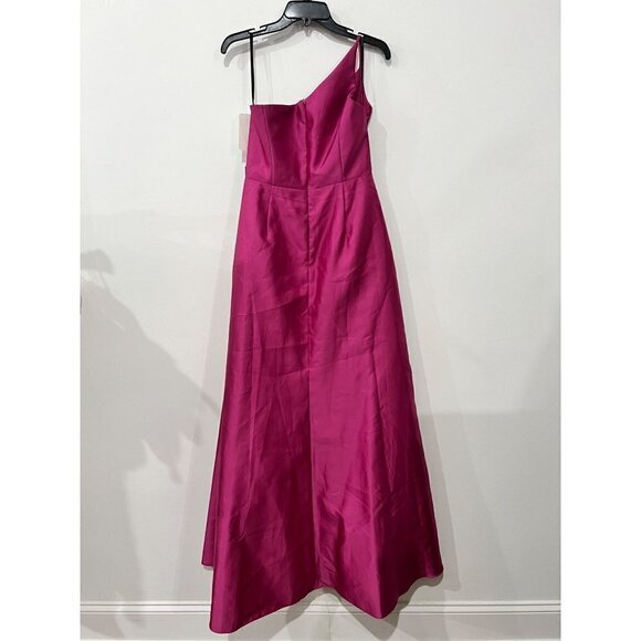 New Alfred Sung Size 8 One-Shoulder Satin Gown Alfred Sung Tea Rose *ThreadPull* - Picture 12 of 15